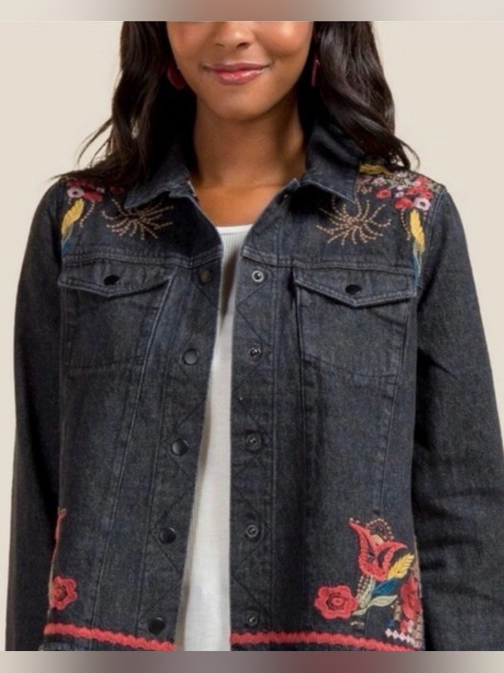 63 Miami medium embroidered denim jean jacket